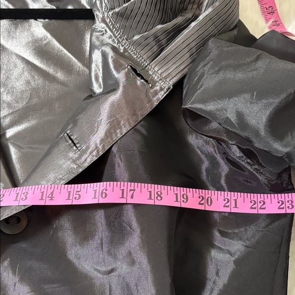 Black/Charcoal Shimmery Satin-like Reversible A-Line Hooded Nylon Coat - Picture 4 of 4